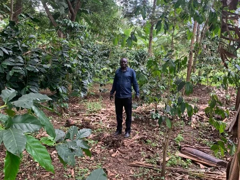 David Wamai op koffieplantage Oeganda